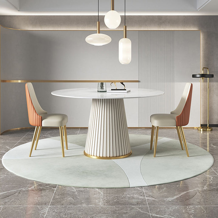 Traditioneller luxuriöser runder Esstisch gesinterten Steintisch mit weißer Sockelbasis