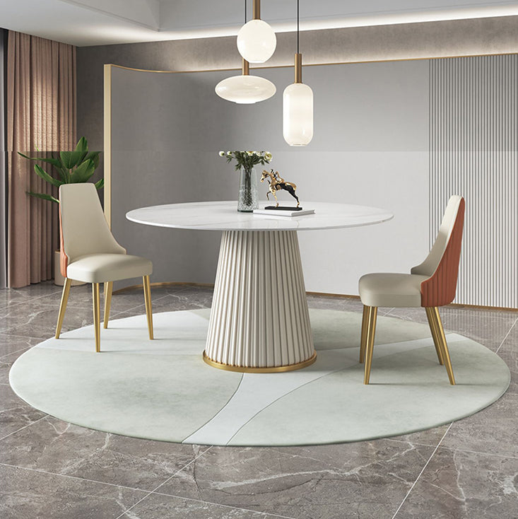 Traditional Luxury Round Dining Table Sintered Stone Table with White Pedestal Base