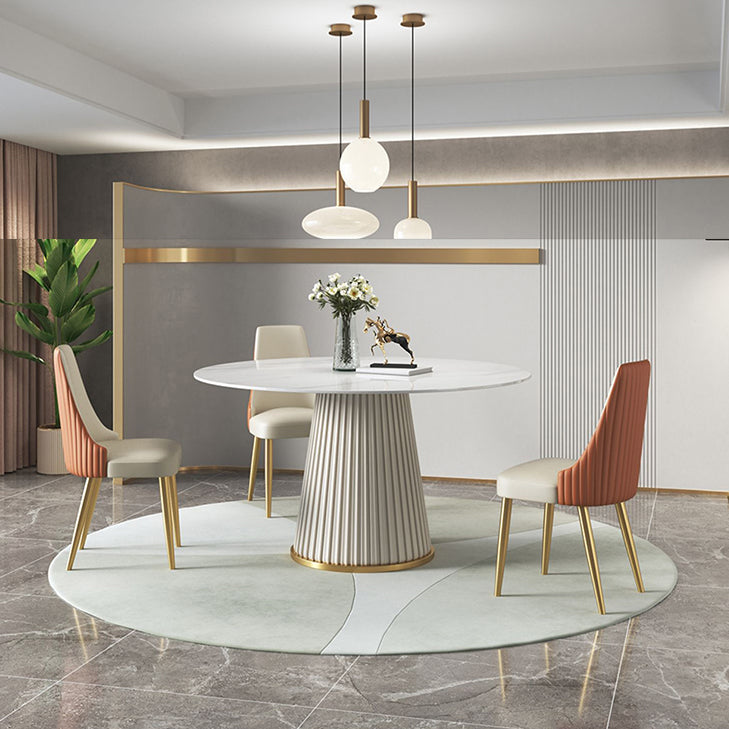 Traditioneller luxuriöser runder Esstisch gesinterten Steintisch mit weißer Sockelbasis