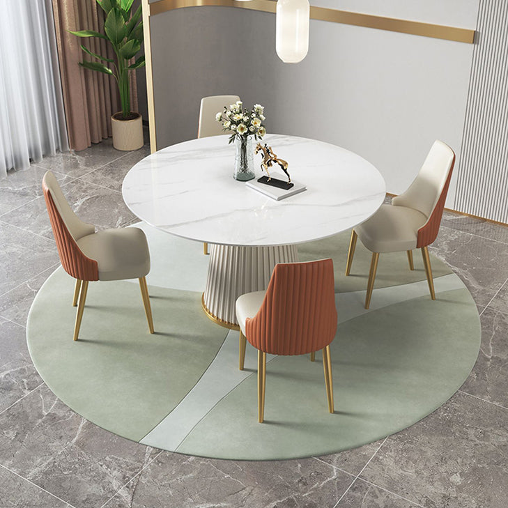 Traditioneller luxuriöser runder Esstisch gesinterten Steintisch mit weißer Sockelbasis