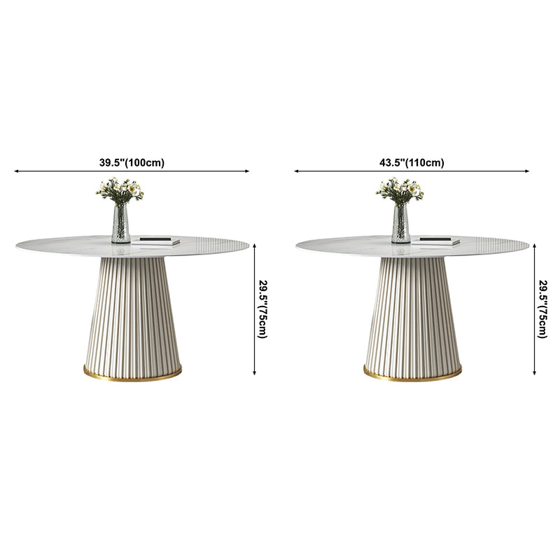 Traditioneller luxuriöser runder Esstisch gesinterten Steintisch mit weißer Sockelbasis