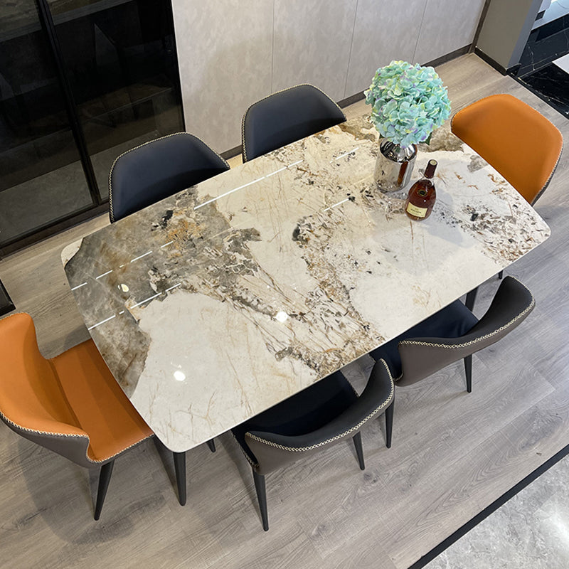 Tavolo da pranzo in pietra sinterizzato moderno beige tavolo da pranzo a forma di rettangolo con 4 gambe