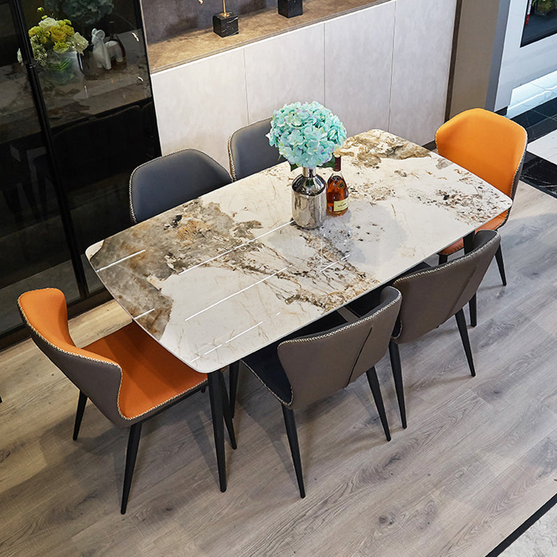 Tavolo da pranzo in pietra sinterizzato moderno beige tavolo da pranzo a forma di rettangolo con 4 gambe