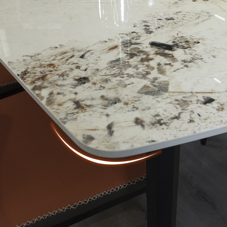 Tavolo da pranzo in pietra sinterizzato moderno beige tavolo da pranzo a forma di rettangolo con 4 gambe