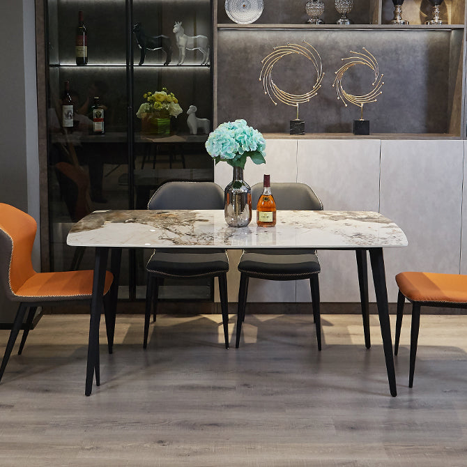 Tavolo da pranzo in pietra sinterizzato moderno beige tavolo da pranzo a forma di rettangolo con 4 gambe