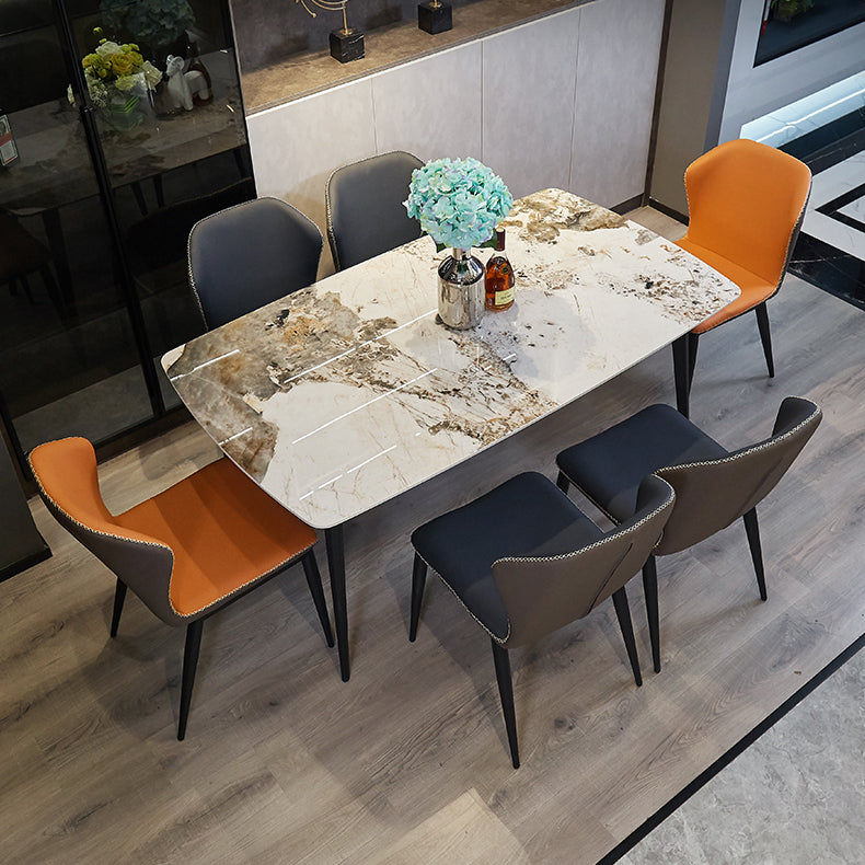 Tavolo da pranzo in pietra sinterizzato moderno beige tavolo da pranzo a forma di rettangolo con 4 gambe