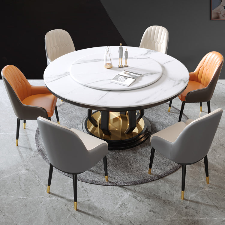 Moderner Stil Sintered Stone Esstisch einzelner Sockel Basis runder Tisch mit Plattenspieler