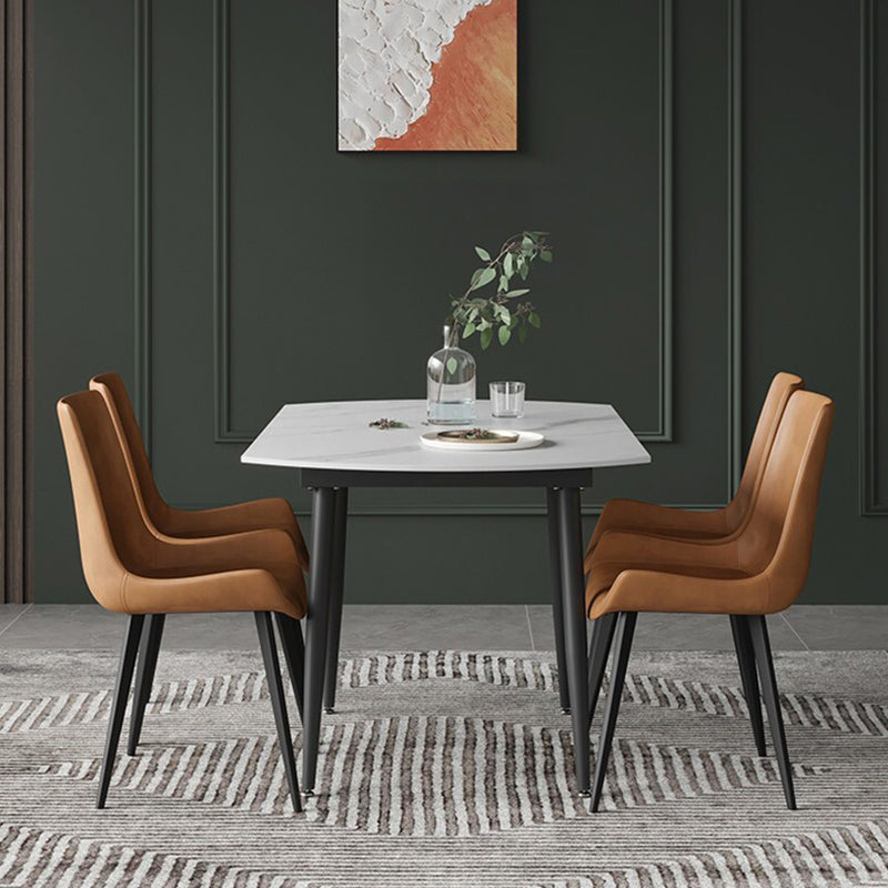 Extendable Round Dining Table Modern Sintered Stone Top Table with 4 Legs