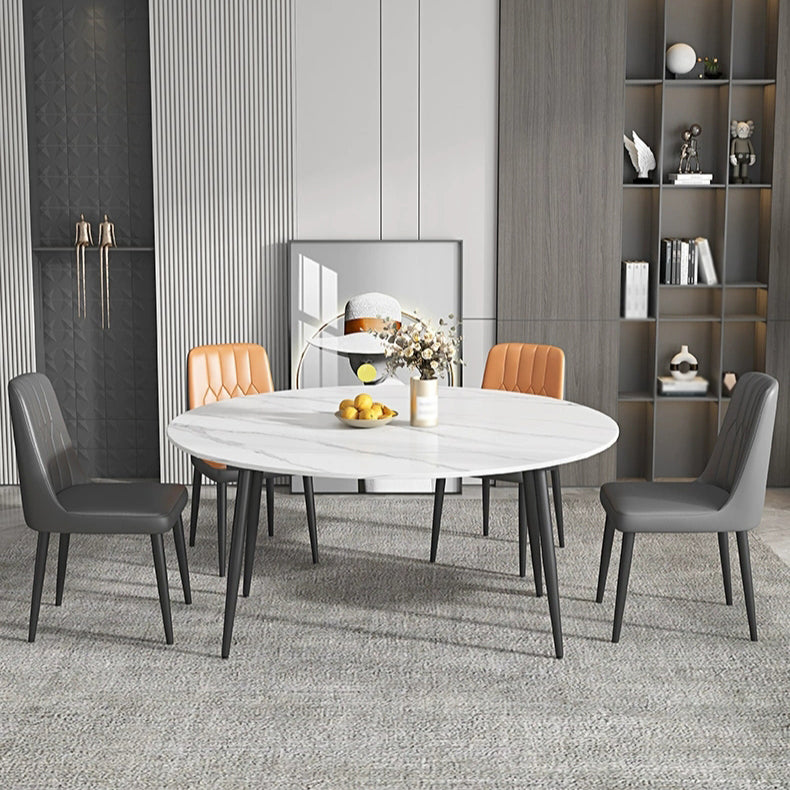 Extendable Round Dining Table Modern Sintered Stone Top Table with 4 Legs