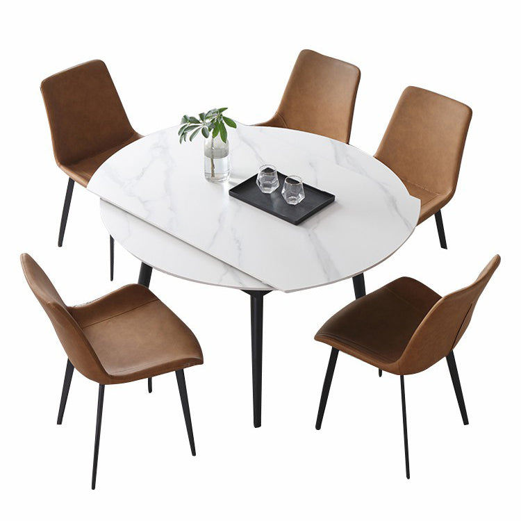 Extendable Round Dining Table Modern Sintered Stone Top Table with 4 Legs