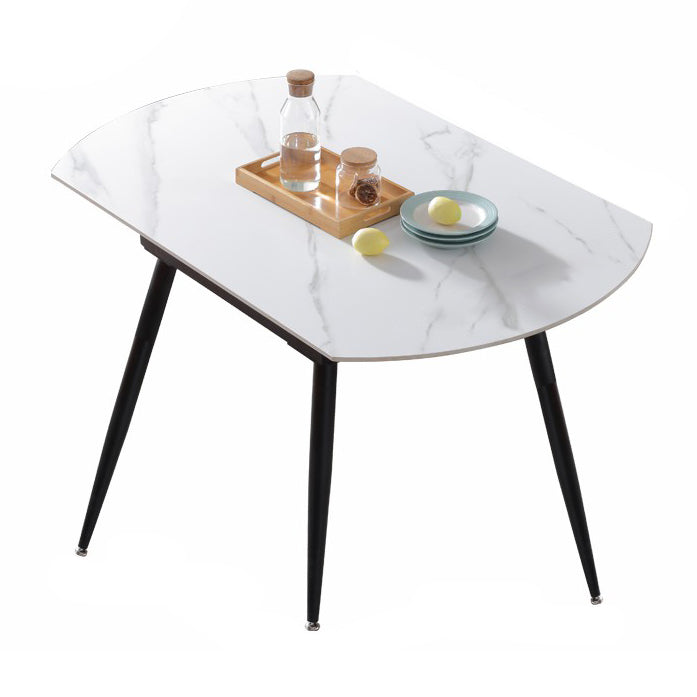 Extendable Round Dining Table Modern Sintered Stone Top Table with 4 Legs