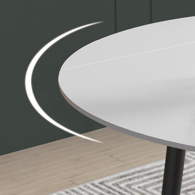 Extendable Round Dining Table Modern Sintered Stone Top Table with 4 Legs