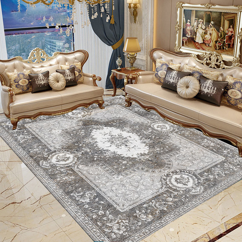 Beige Medallion Pattern Area Carpet European Polyester Area Rug Non-Slip Backing Rug for Home Decor