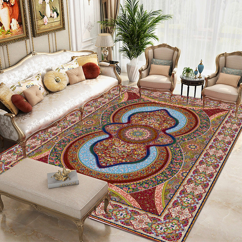 Tapis traditionnel vert Médaillon Médaillon Tapis lavable pour le salon