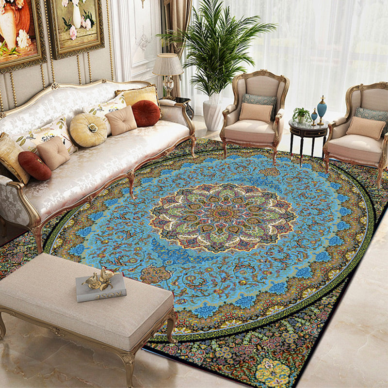 Tapis traditionnel vert Médaillon Médaillon Tapis lavable pour le salon