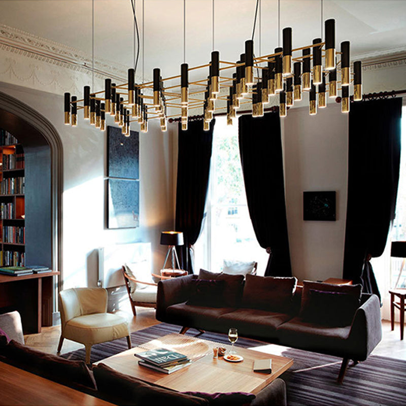 Postmodern metalen kroonluchter verlichtingsarmatuur zwart-gouden hanglamp voor zitkamer