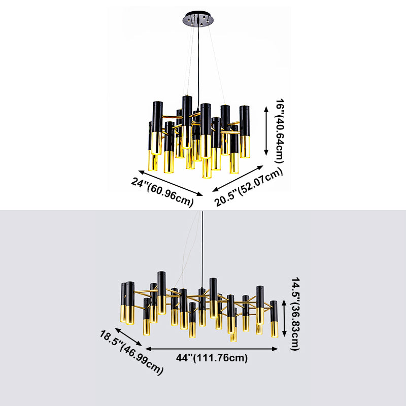 Postmodern metalen kroonluchter verlichtingsarmatuur zwart-gouden hanglamp voor zitkamer