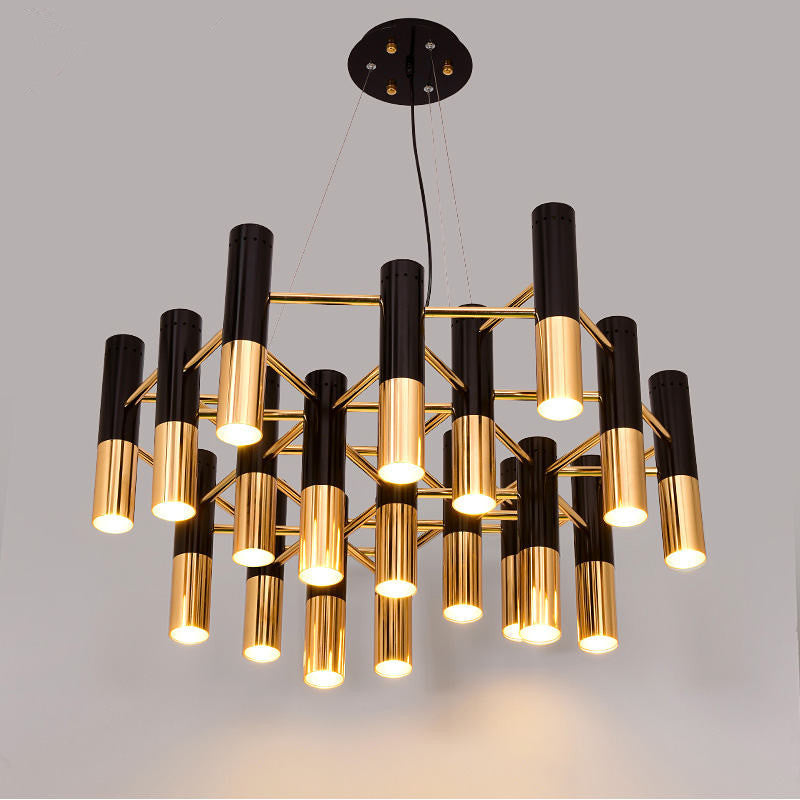 Postmodern metalen kroonluchter verlichtingsarmatuur zwart-gouden hanglamp voor zitkamer