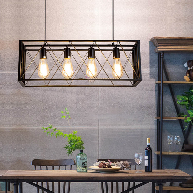 Luminaires d'éclairage d'île métallique à île en cage industrielle en noir