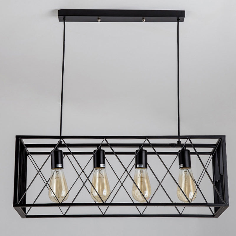 Luminaires d'éclairage d'île métallique à île en cage industrielle en noir