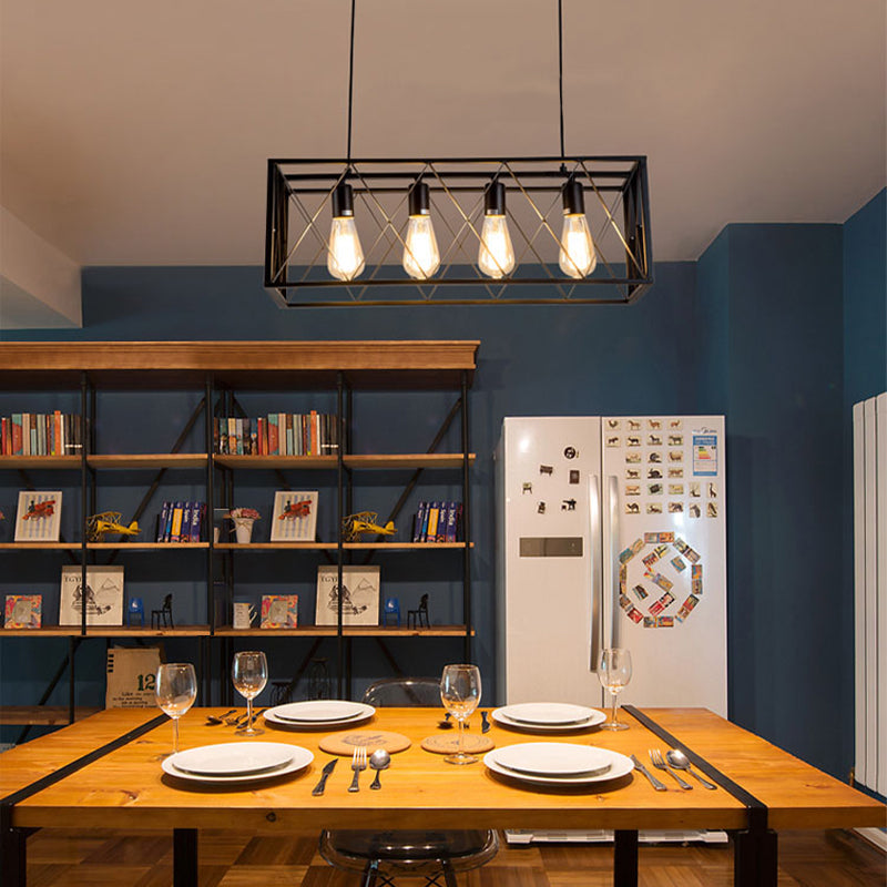 Luminaires d'éclairage d'île métallique à île en cage industrielle en noir