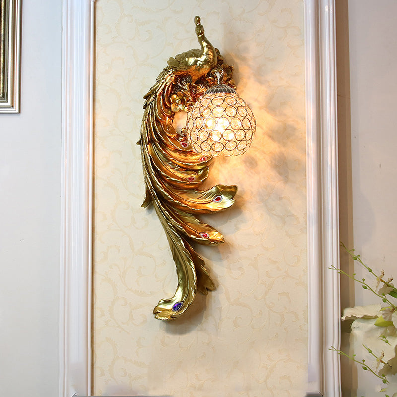 Pfauenwandleuchten Beleuchtung Traditioneller Stil Kristall Gold Wandbeleuchtung
