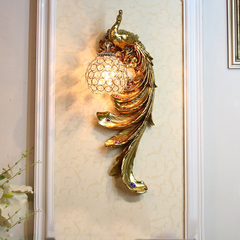 Pfauenwandleuchten Beleuchtung Traditioneller Stil Kristall Gold Wandbeleuchtung