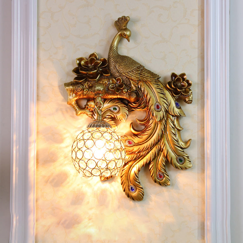 Pfauenwandleuchten Beleuchtung Traditioneller Stil Kristall Gold Wandbeleuchtung