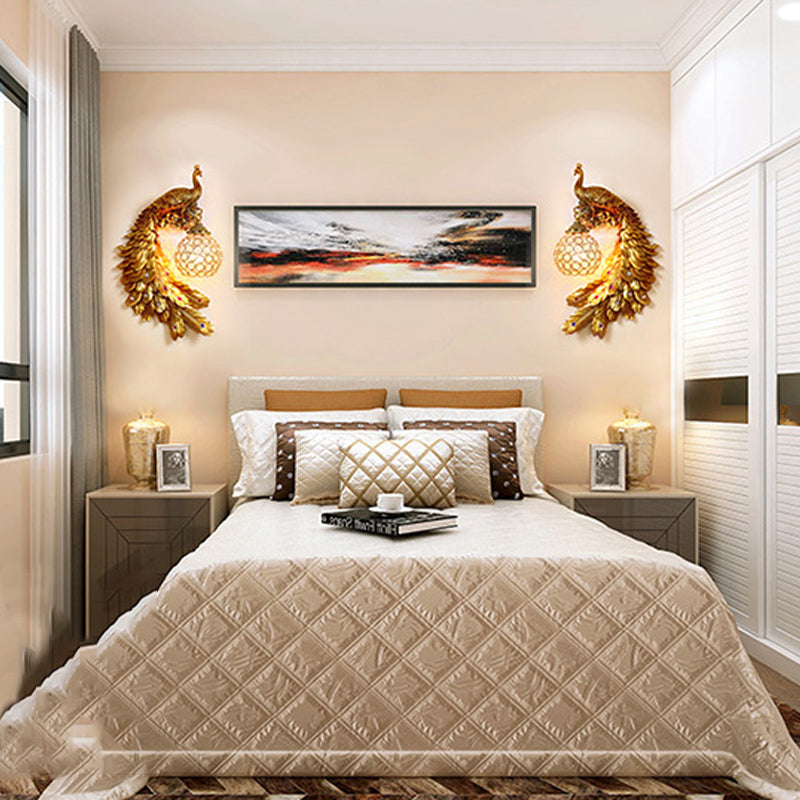 Pfauenwandleuchten Beleuchtung Traditioneller Stil Kristall Gold Wandbeleuchtung