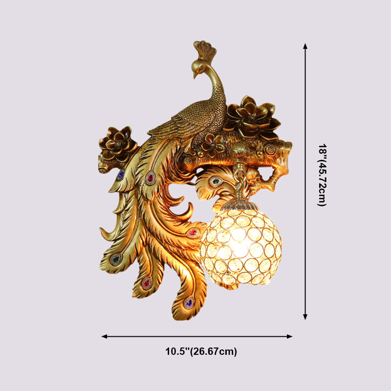Pfauenwandleuchten Beleuchtung Traditioneller Stil Kristall Gold Wandbeleuchtung