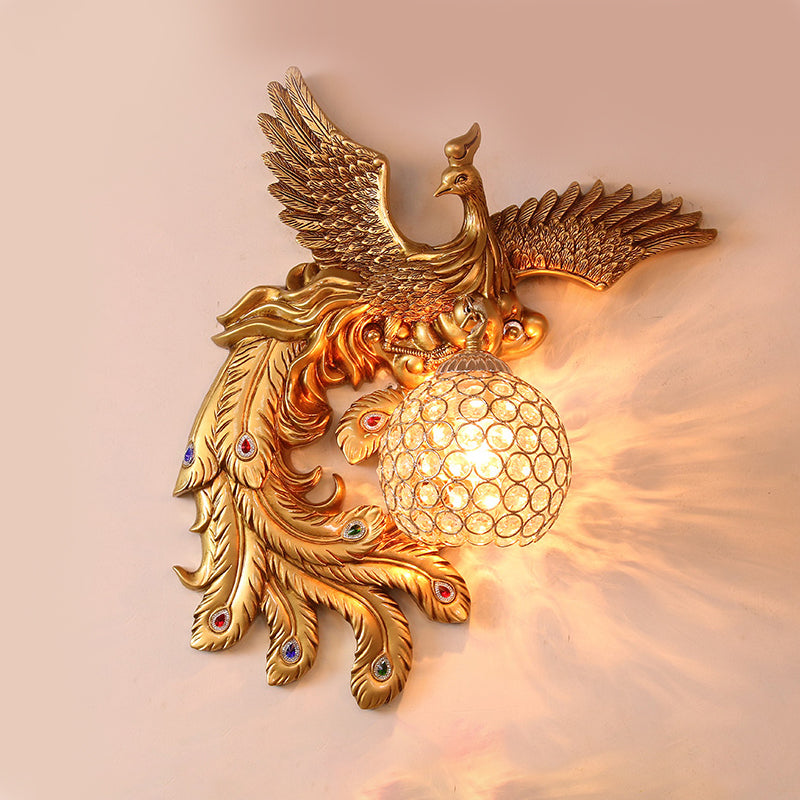 Pfauenwandleuchten Beleuchtung Traditioneller Stil Kristall Gold Wandbeleuchtung