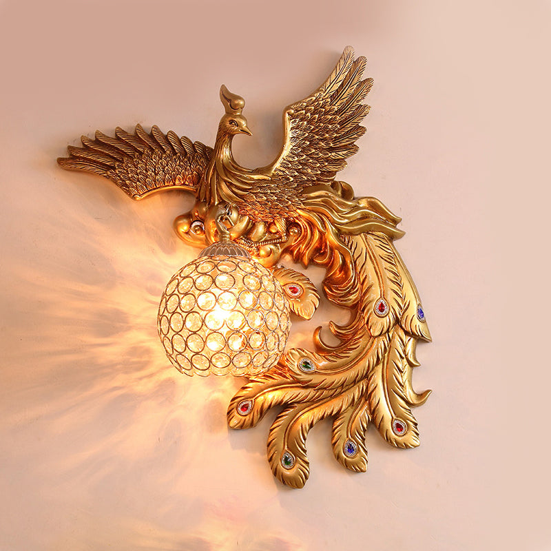 Pfauenwandleuchten Beleuchtung Traditioneller Stil Kristall Gold Wandbeleuchtung