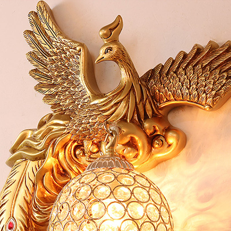 Pfauenwandleuchten Beleuchtung Traditioneller Stil Kristall Gold Wandbeleuchtung