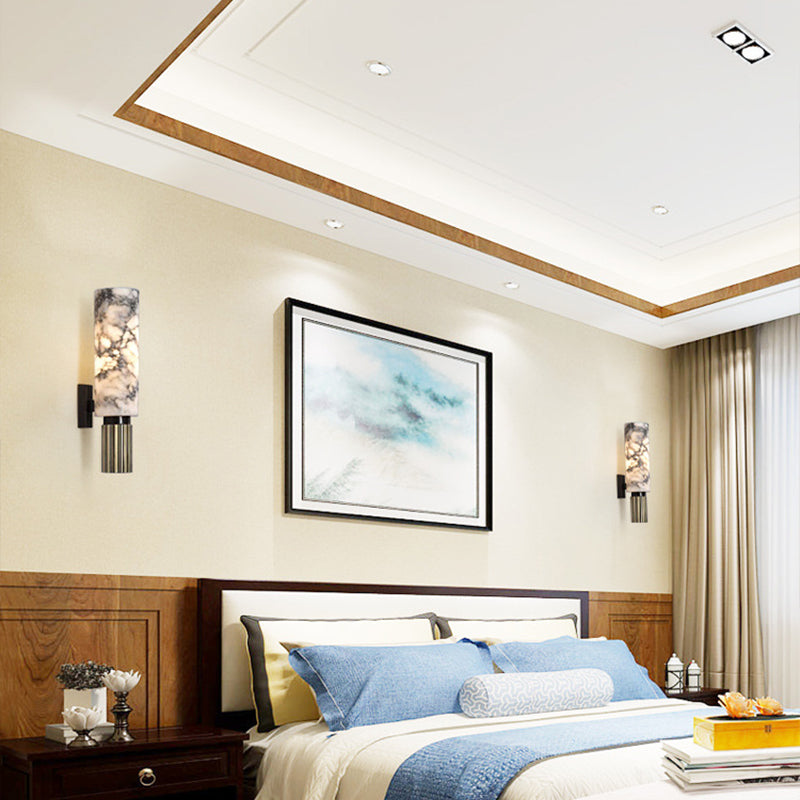 Cylinder Approche du luminaire de la lampe murale à 1 lumière moderne avec nuance de pierre blanche