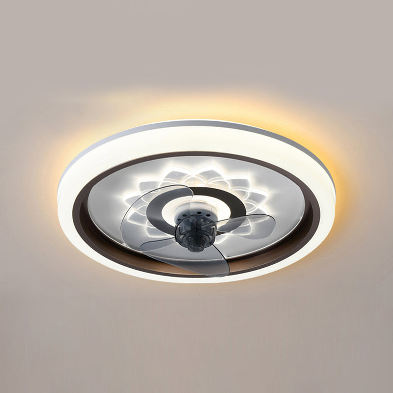 White Ultrathin Round Ceiling Fan Minimalist LED Acrylic Semi Mount Lighting for Living Room