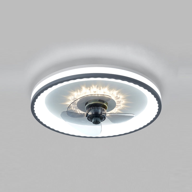 White Ultrathin Round Ceiling Fan Minimalist LED Acrylic Semi Mount Lighting for Living Room