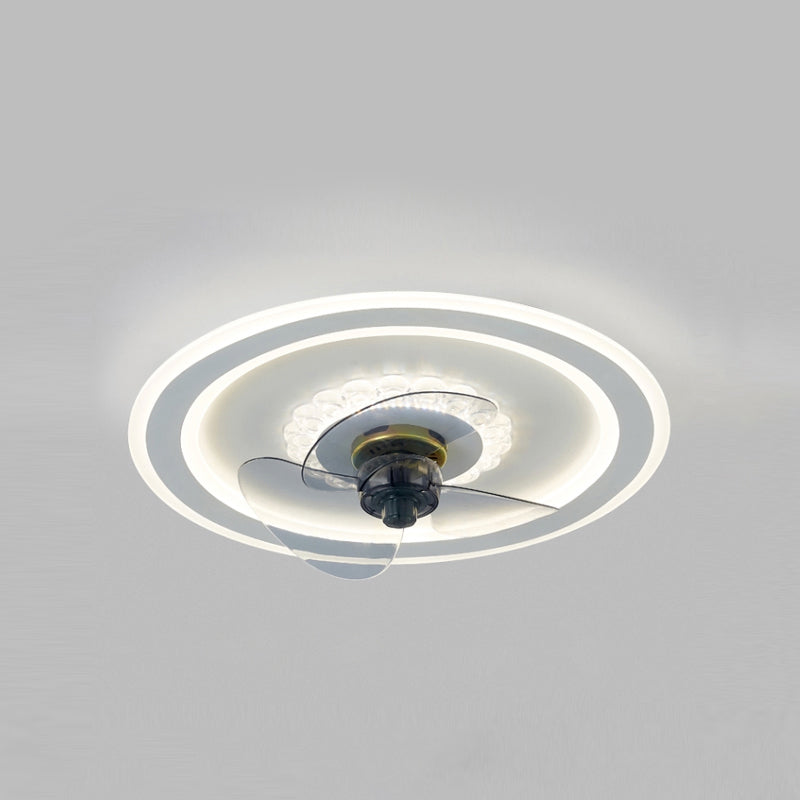 White Ultrathin Round Ceiling Fan Minimalist LED Acrylic Semi Mount Lighting for Living Room