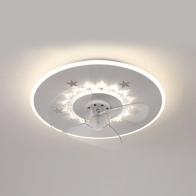 White Ultrathin Round Ceiling Fan Minimalist LED Acrylic Semi Mount Lighting for Living Room