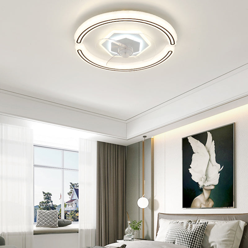 White Ultrathin Round Ceiling Fan Minimalist LED Acrylic Semi Mount Lighting for Living Room