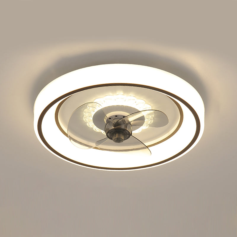 White Ultrathin Round Ceiling Fan Minimalist LED Acrylic Semi Mount Lighting for Living Room