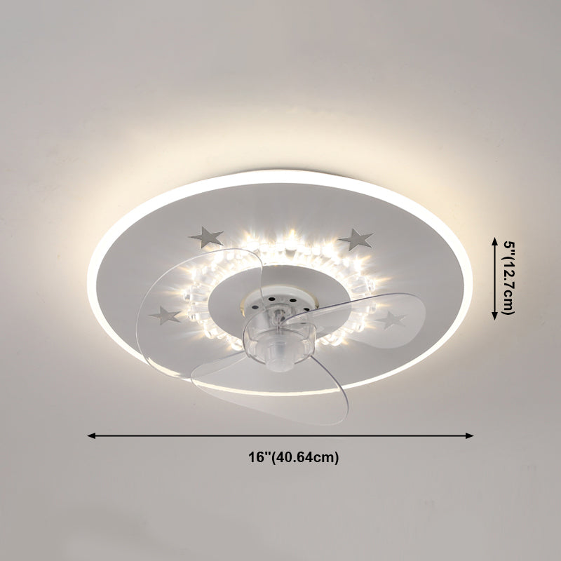 White Ultrathin Round Ceiling Fan Minimalist LED Acrylic Semi Mount Lighting for Living Room