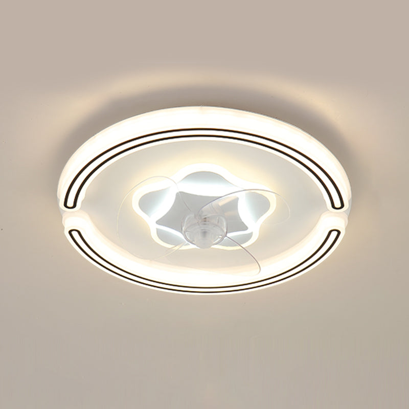 White Ultrathin Round Ceiling Fan Minimalist LED Acrylic Semi Mount Lighting for Living Room
