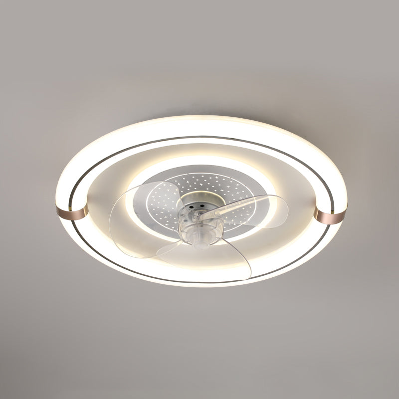 White Ultrathin Round Ceiling Fan Minimalist LED Acrylic Semi Mount Lighting for Living Room