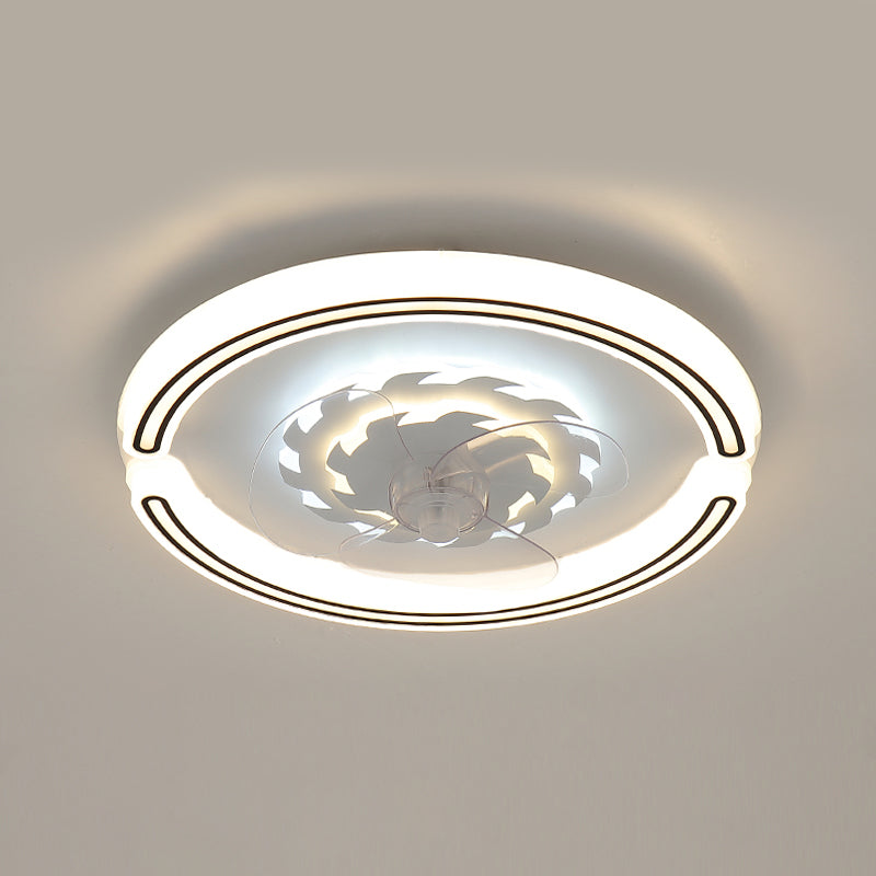 White Ultrathin Round Ceiling Fan Minimalist LED Acrylic Semi Mount Lighting for Living Room