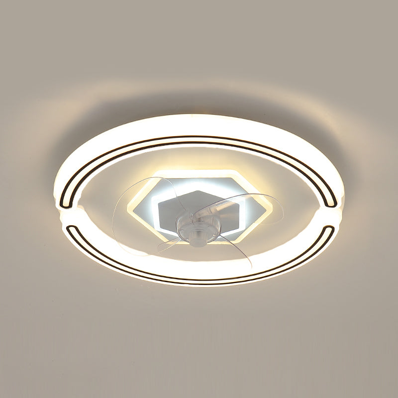 White Ultrathin Round Ceiling Fan Minimalist LED Acrylic Semi Mount Lighting for Living Room