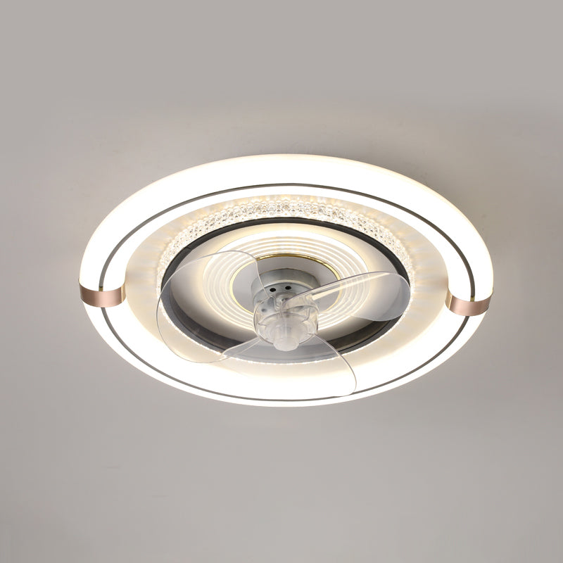 White Ultrathin Round Ceiling Fan Minimalist LED Acrylic Semi Mount Lighting for Living Room