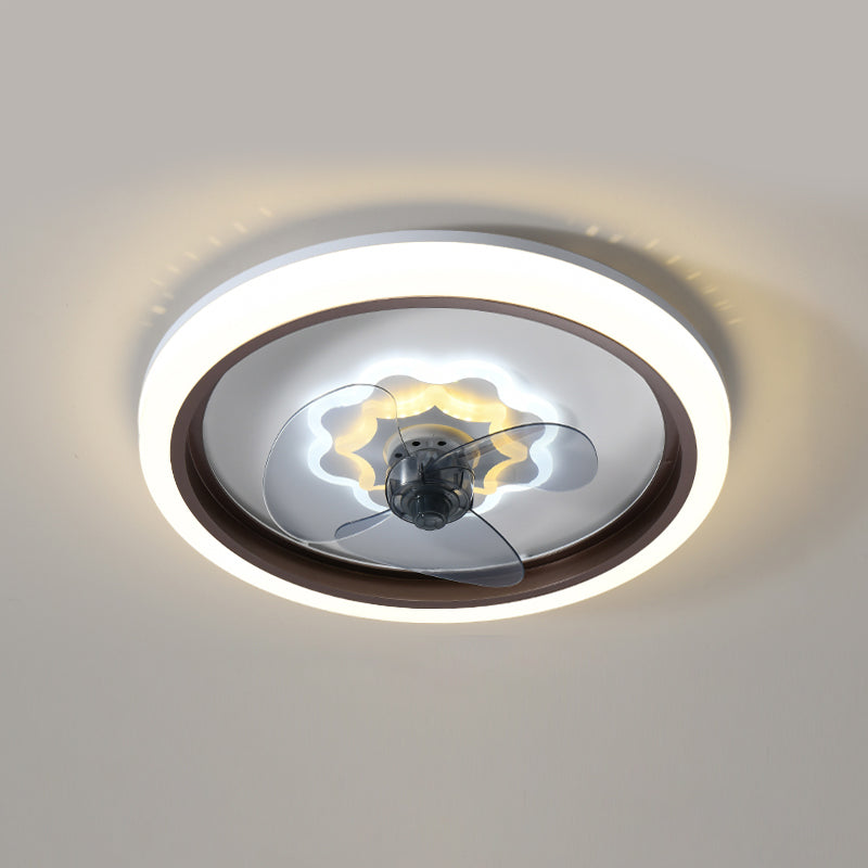 White Ultrathin Round Ceiling Fan Minimalist LED Acrylic Semi Mount Lighting for Living Room
