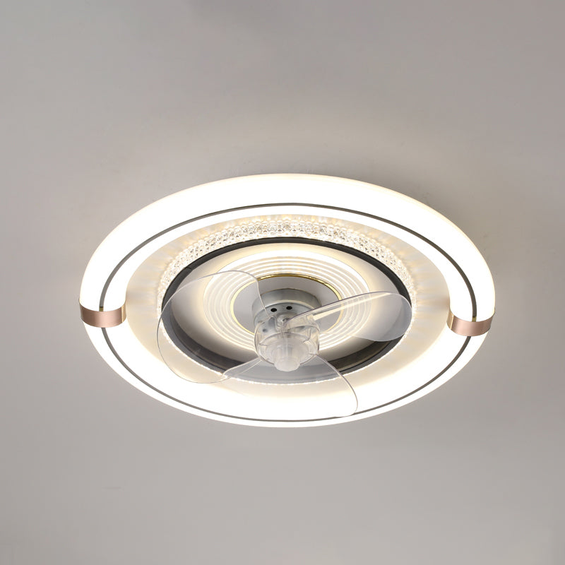 White Ultrathin Round Ceiling Fan Minimalist LED Acrylic Semi Mount Lighting for Living Room