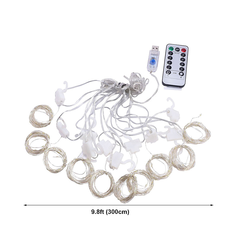 9.8ft Copper Wire LED Light Strip Decorative Indoor Curtain Lights with Hook and Remote