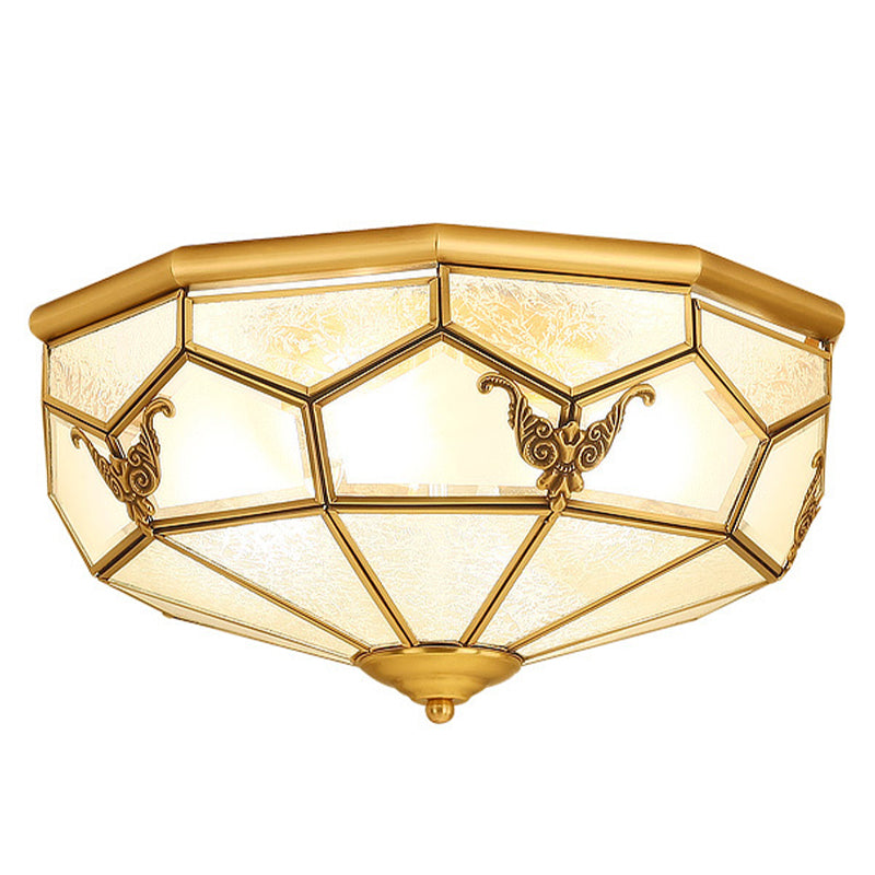 Plafonnier de luxe colonial en cuivre avec abat-jour en verre à motifs
